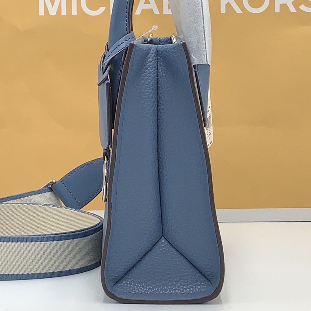 Michael Kors Mirella Small Pebbled Leather Crossbody Top Zip XBODY Bag Denim NWT - Picture 8 of 16